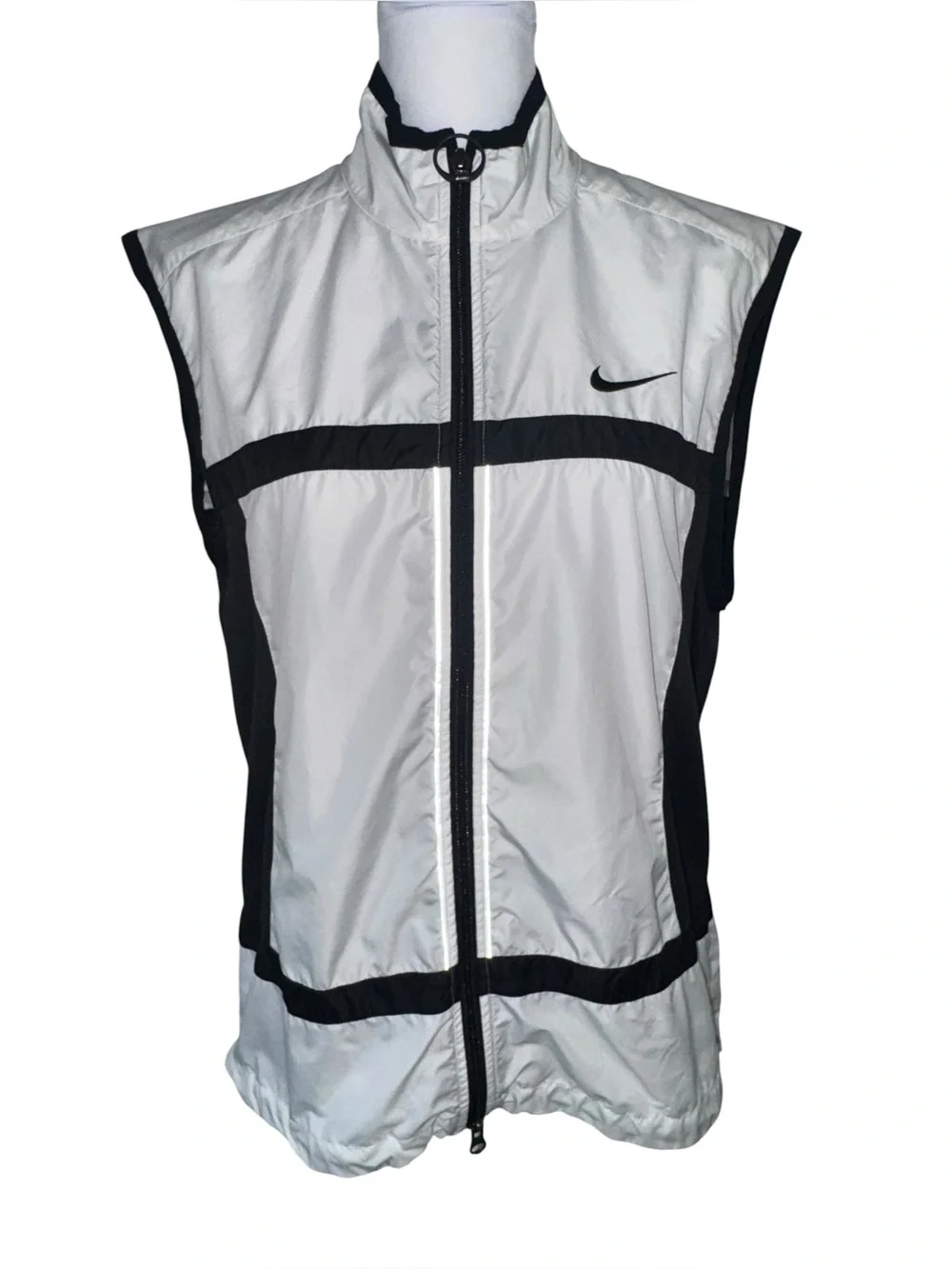 Vintage Nike Windbreaker Vest White Black Full Zip Reflective Size Large Y2K